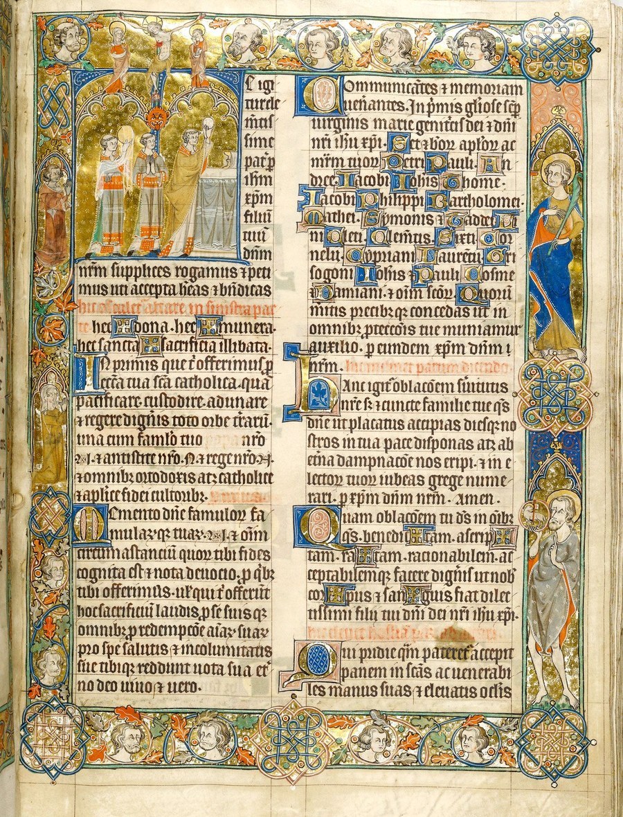 Illuminated page of a medieval missal showing the Canon of the Mass